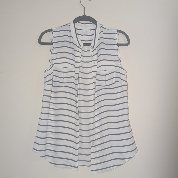 Nautica Black and White Striped Blouse - Picture 2 of 6